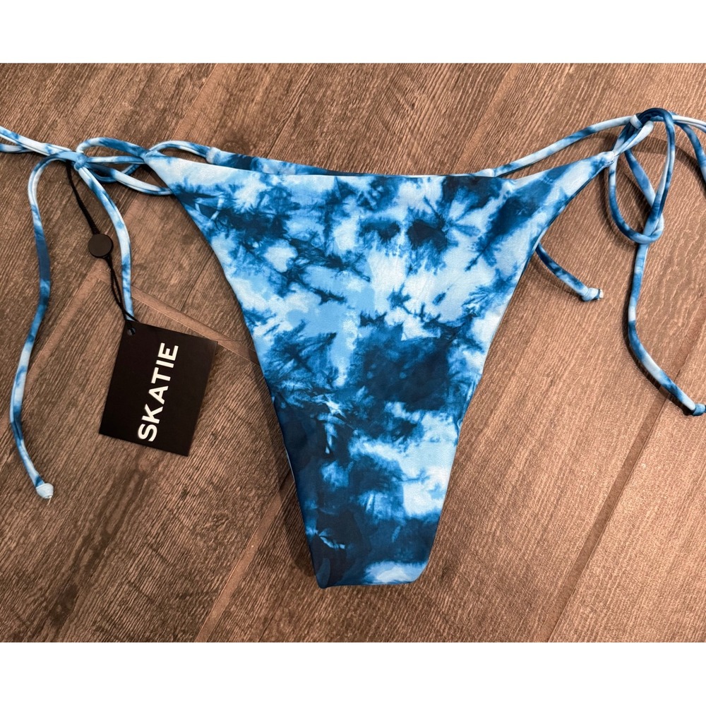 SKATIE Blue Tie Dye Side Tie Bikini Bottom Size L NWT